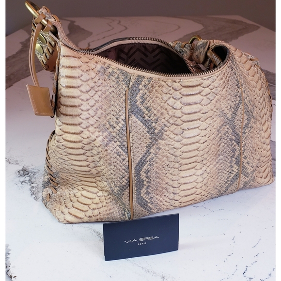 NEW Via Spiga Snake Embossed Textured Leather Hobo - Picture 10 of 15